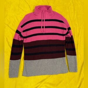 LOFT Multi Color Striped Sweater with Cowl Neck | Pink, Red, Gray